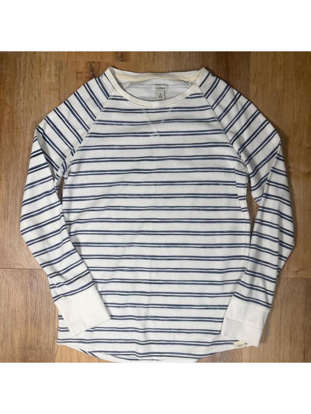 L.L.Bean white and blue striped long sleeve thermal/waffle.